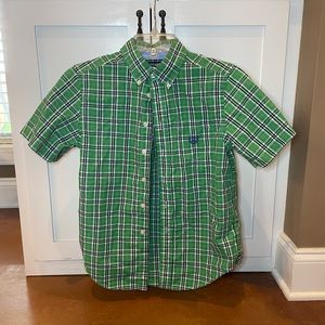 Chaps boys button up shirt, size M (10-12), color: green, navy, white plaid